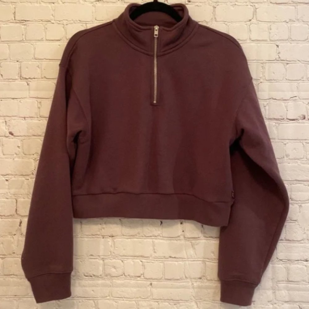 [TNA] Brown Crop Half Zip Sweatshirt - Medium